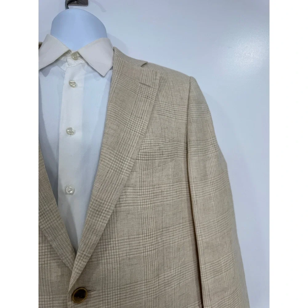 Suitsupply Men Tan Lazio Pure Linen Glen Check Sport Coat Blazer 42R